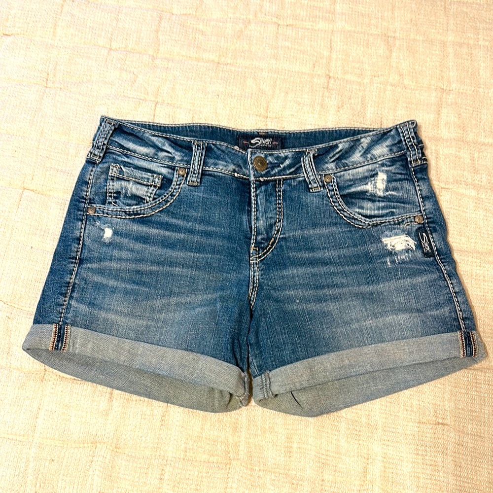 Silver Jeans Co. Blue Distressed Denim Jean Shorts